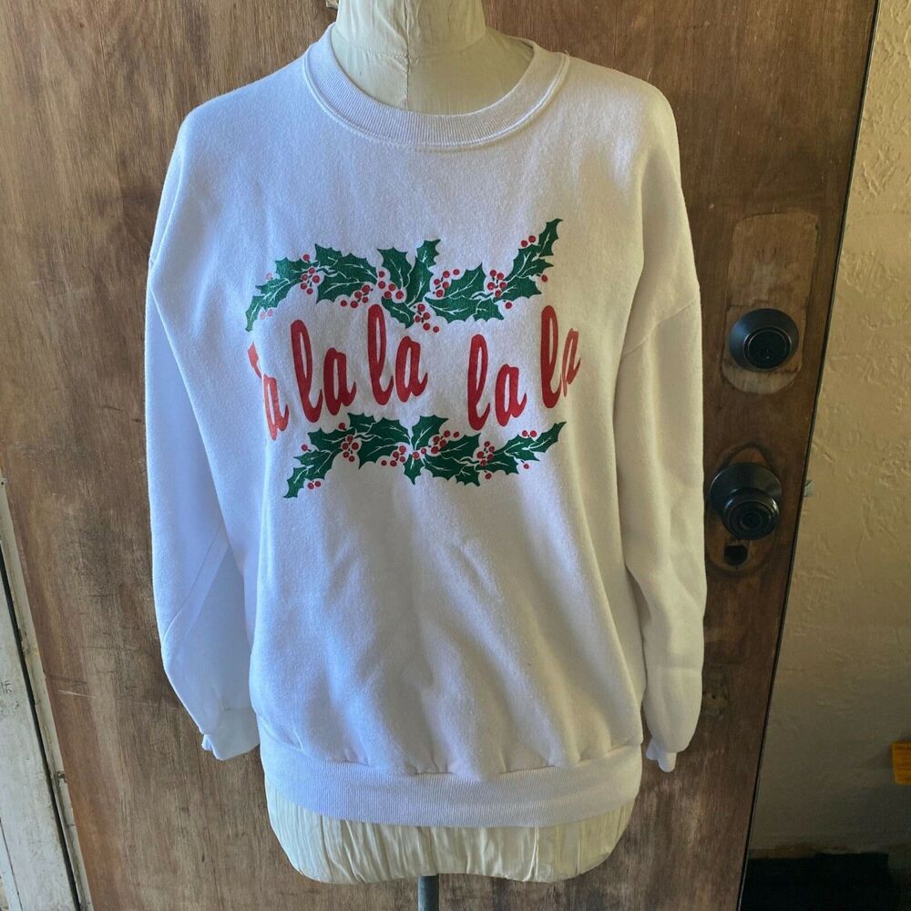 Vintage 90s Jerzees SWEATSHIRT Fa La La La La CHRISTMAS CAROL L